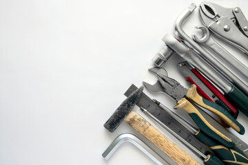 Set of car repair hand tools on white background. Repair service concept. Diy concept.