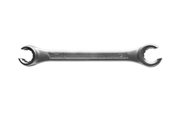 Flare nut wrench on white background. Repair service concept. Car service.
