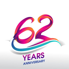 62nd Years Anniversary celebration logo, birthday vector design.
