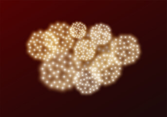 Firework show on night sky background.Vector illustration
