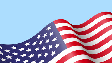 Obraz premium Waving flag of United States of America on blue background . 3D vector illustration . 