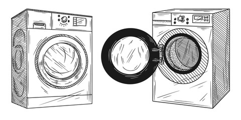 Set of washing machine isolated on white background. Vector illustration