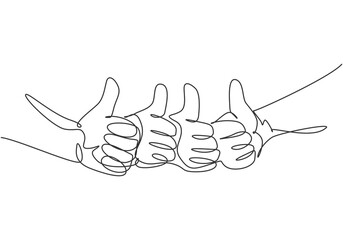 One line drawing of arm hands with thumbs up gesture sign. Good service excellence in business sector symbol concept. Continuous line draw design graphic vector illustration