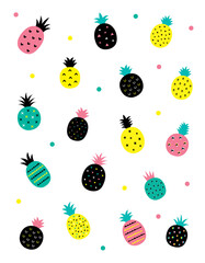 cute pineapples with different textures. beautiful pineapple pattern vector.