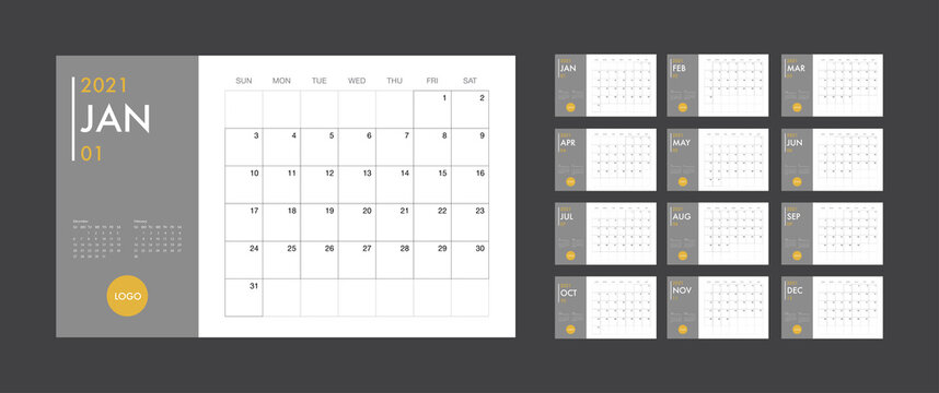 Calendar 2021 Template Planner Vector Diary In A Minimalist Style