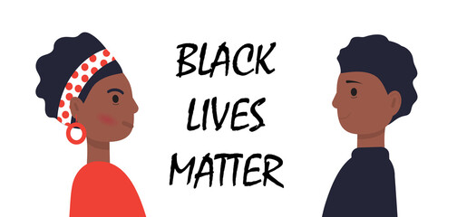 Black Lives Matter concept vector in cartoon style. African Americans are standing one by one. Tolerance to other skin. Stop racism illustration. Protest march for the rights of black citizen.