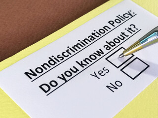 One person is answering question about nondiscrimination policy.
