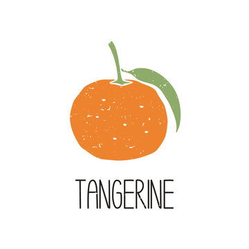 Ripe colored caption tangerine symbol isolated on transparent background.  Colorful pictogram original design. Can be used for infographics, identity  or decoration. Vector hand drawn illustration Stock Vector