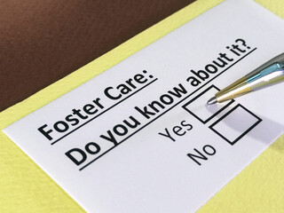 Obraz premium One person is answering question about foster care.