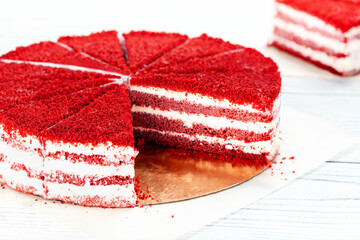 Red Velvet Cheesecake on table.