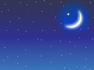 Fototapeta na wymiar Night sky with moon & stars wallpaper, half moon with star image