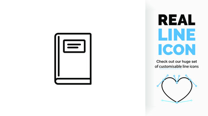 editable real line icon of a notebook
