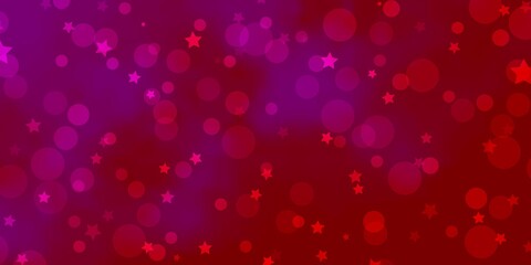 Light Pink vector layout with circles, stars. Glitter abstract illustration with colorful drops, stars. Design for wallpaper, fabric makers.