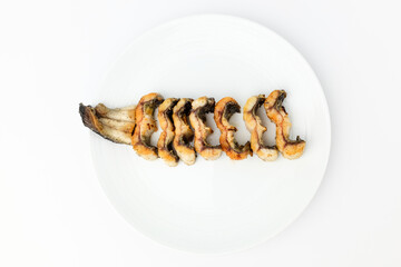 Grilled eel on white background