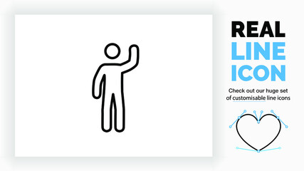 Editable line icon of a stick figure waving