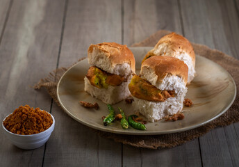 Vada pav, very famous street food of india, specially in the state of Maharashtra, selective focus