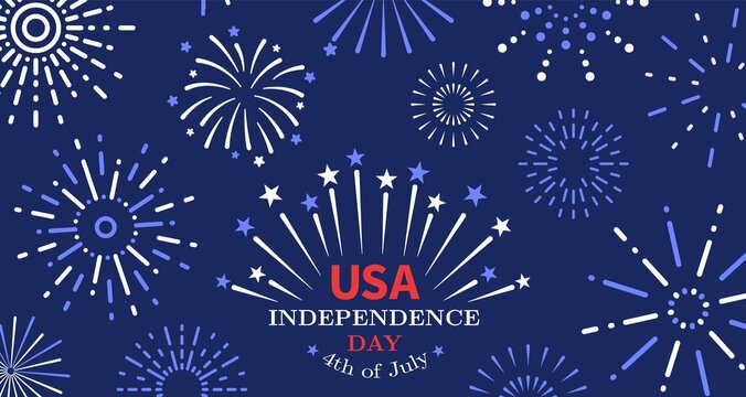 4th of july. Freedom fireworks, usa independence day poster. American liberty, united states national festive invitation vector background. Usa independence 4th july, celebration poster illustration