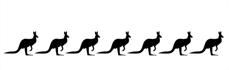 Vector silhouette of set of kangaroo on white background. Symbol of animals.