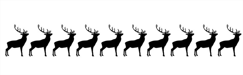 Fototapeta premium Vector silhouette of collection of deer on white background. Symbol of forest animals.