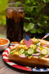 Hot dogs with pickles and the American flag