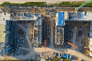 Aerial view. Construction site with building under construction.