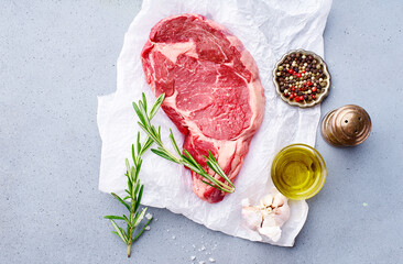 Top view Black Angus prime beef rib eye steak