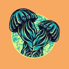 battle jellyfish sea ornament illustration