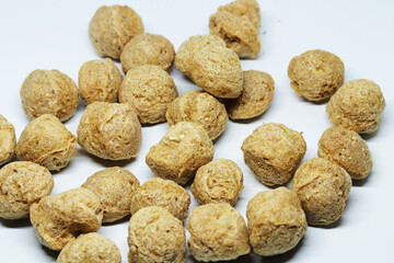 Raw Soya Chunks Isolated on White Background