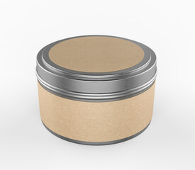 Blank Travel Tin Candle For Branding And Mock up, 3d render illustration.