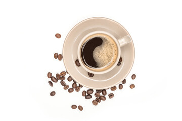 Coffee cup and Coffee beans On a white background with copys pace for your text