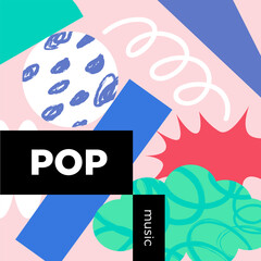 Pop music playlist. Vector, cover playlist, thumbnail design.
