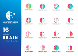 Set of Abstract colorful brain technology concept logo template isolated on white background