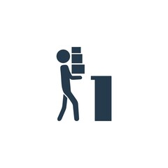 Office worker carrying a stack of files icon illustration.