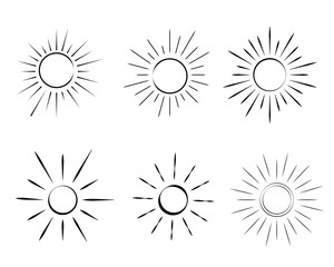 Sun vector sunshine line icons.