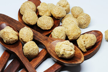 Raw Soya Chunks Isolated on White Background