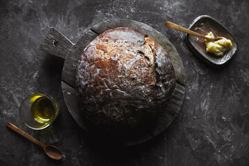 Fresh Baked bread on dark background