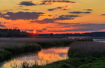 Beautiful sunset in Ukraine. Kiev region. 04.06.2016
