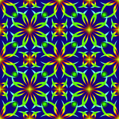 Seamless endless repeating multicolored bright ornament of different colors on combined background