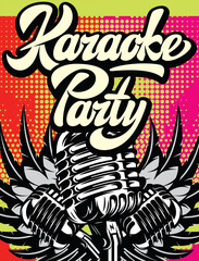 Retro poster for karaoke party. Vector color illustration
