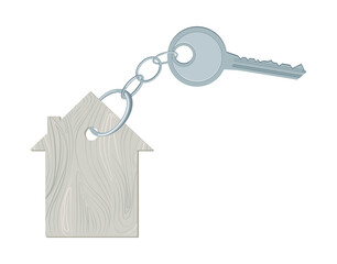 buying or selling a house, an image of a key with a keychain in the form of a house