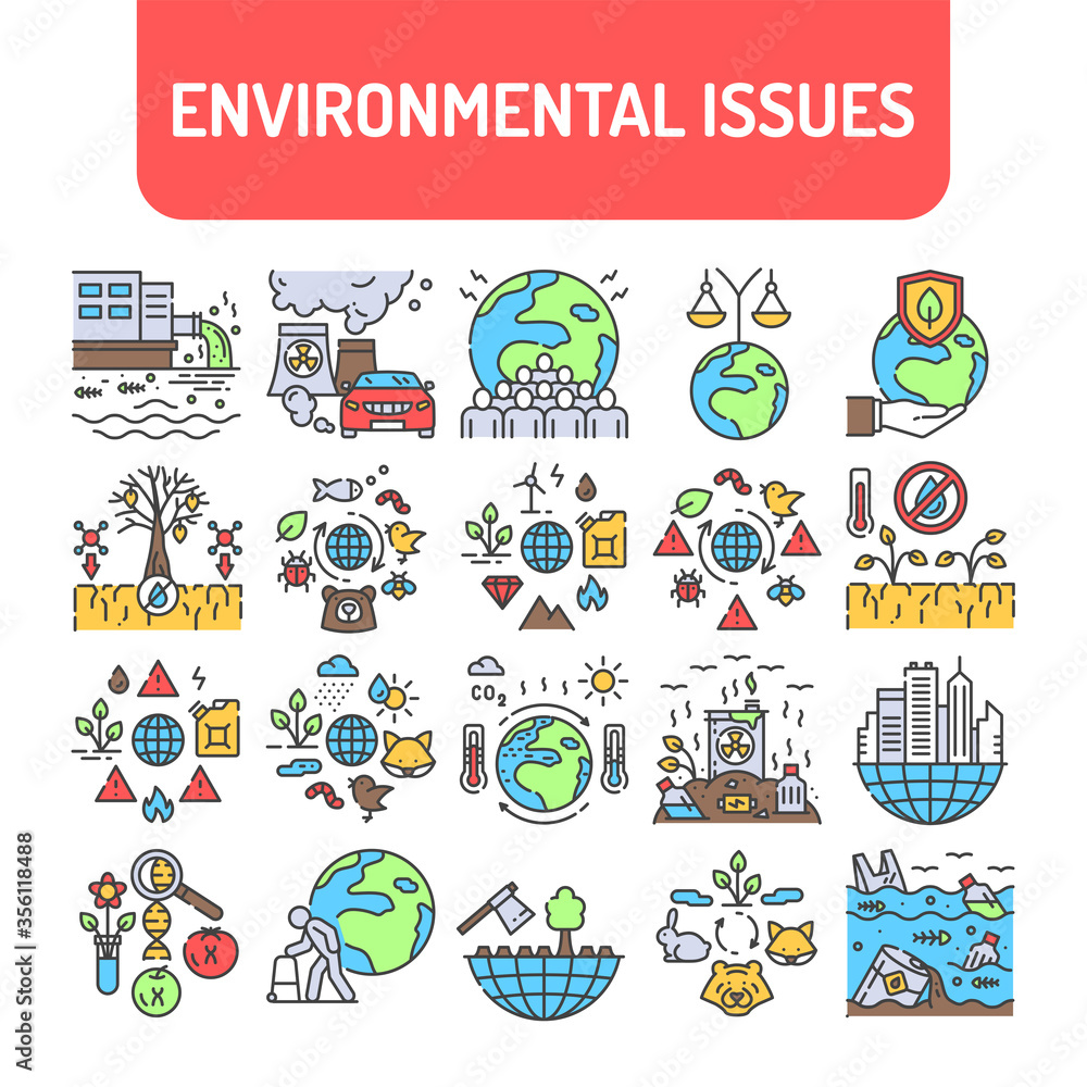 Poster environmental issues color line icons set. signs for web page, app. ui ux gui design element. editab