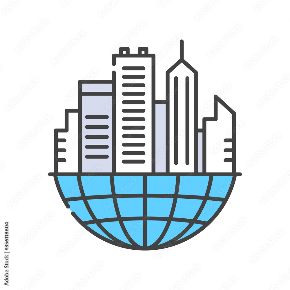 Poster urban sprawl color line icon. urbanization. expansion of megalopolises. environmental problems. sign