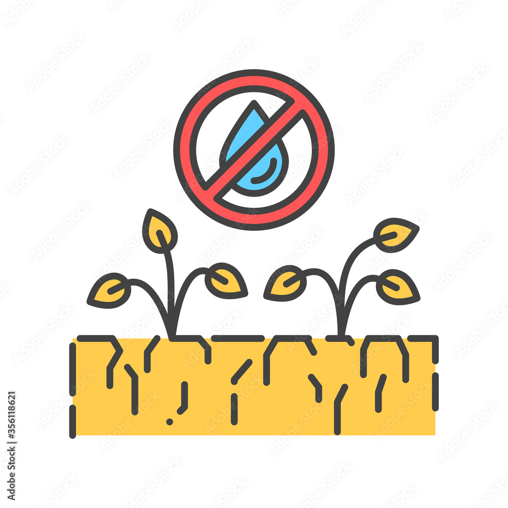 Poster drought land color line icon. global warming. environmental problems. sign for web page, app. ui ux 