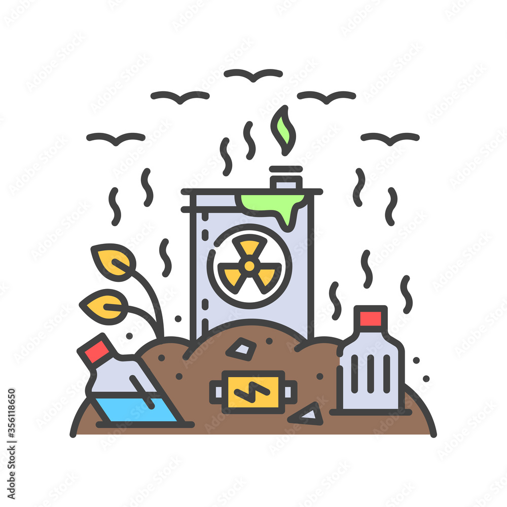 Poster land degradation color line icon. ecological disaster. sign for web page, app. ui ux gui design elem