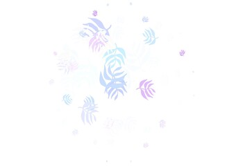 Light Pink, Blue vector doodle pattern with leaves.