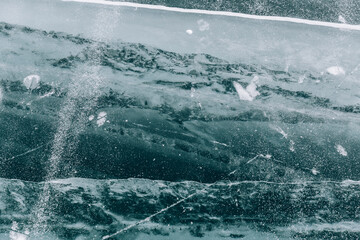 Naklejka premium Baikal ice, frozen lake, ice patterns