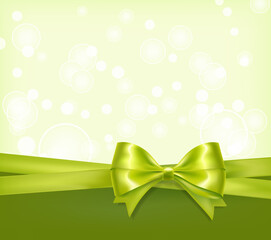 green shiny background with light effects and ribbon bow. vector illustration