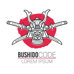 Bushido Code Samurai Japan Traditional Doodle. Icons Sketch Hand Made. Design Vector Line Art.