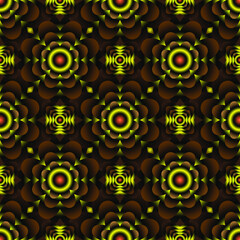 Seamless endless repeating multicolored bright ornament of different colors on combined background