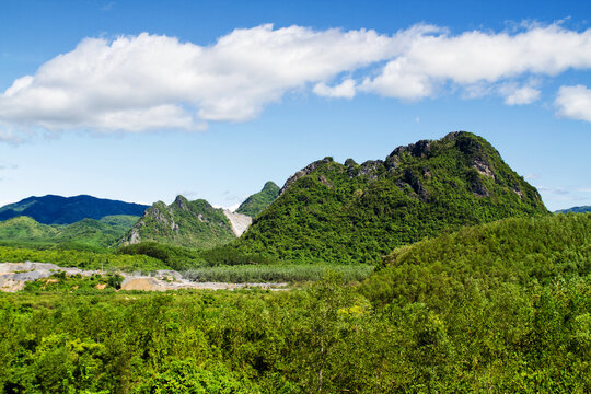 The Beautiful Landscape Of The Vietnamese Demilitarized Zone. Hamburger Peak. Place Of Vietnam American War.